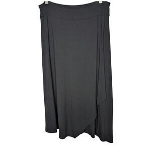 Eileen Fisher Black Viscose Faux Wrap Asymmetrical Hem Black Jersey Midi Skirt S